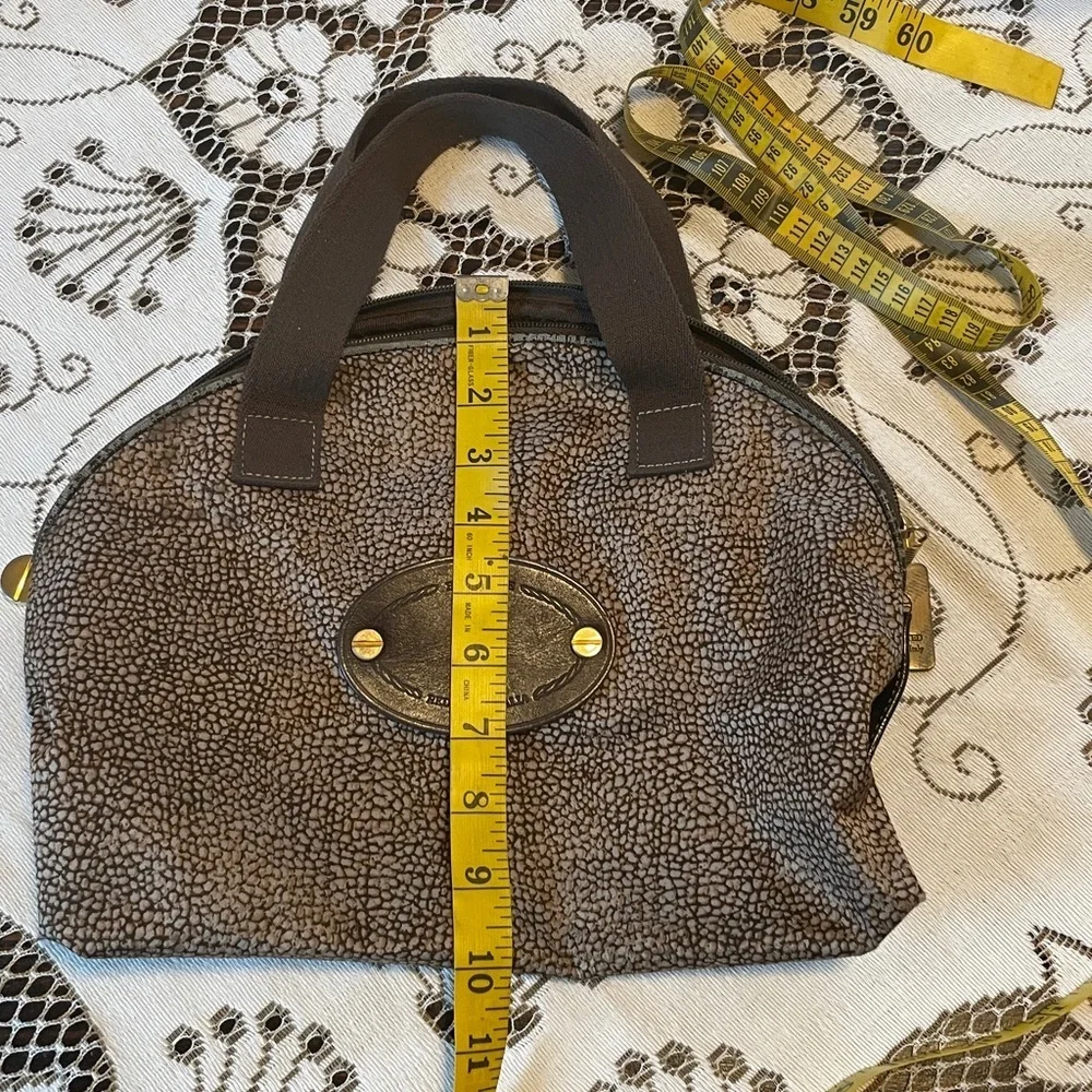 Borbonese Redwall Italia Nylon Brown Pattern Dome Satchel Canvas Handles